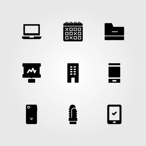 Zakelijke vector icon set. gebouw, de tablet, de agenda en de map — Stockvector