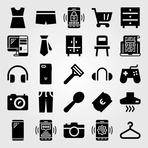 Alışveriş vektör Icon set. Smartphone, kaşık, çekmece ve monitör — Stok Vektör