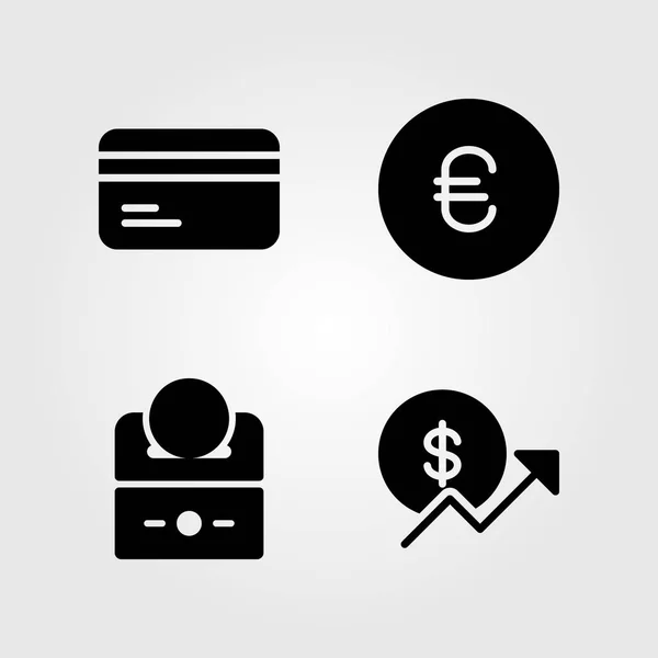 Geld pictogrammen instellen. Vector illustratie euro, credit card, munt en geld — Stockvector