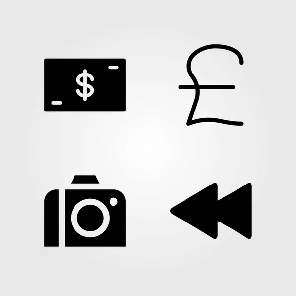 Knoppen pictogrammen set. Vector illustratie geld, dollar, pond sterling en terugspoelen — Stockvector