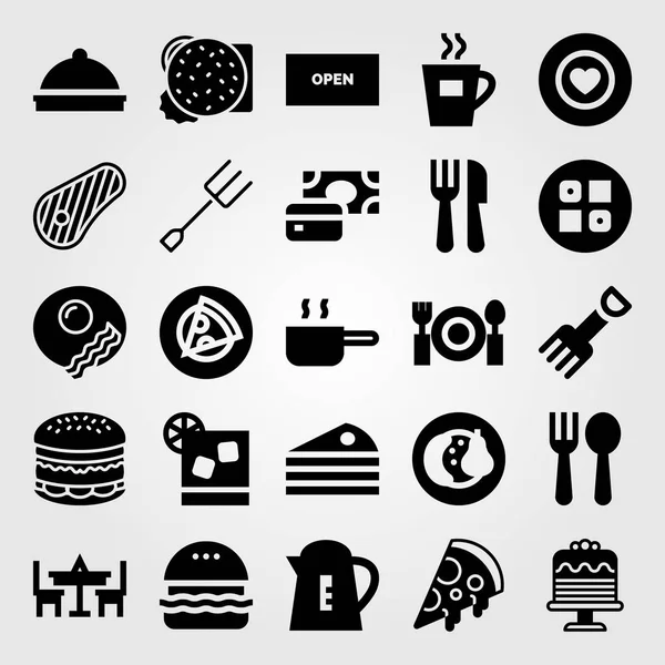 Restoran vektör Icon set. Kahvaltı, pan, tablo ve burger