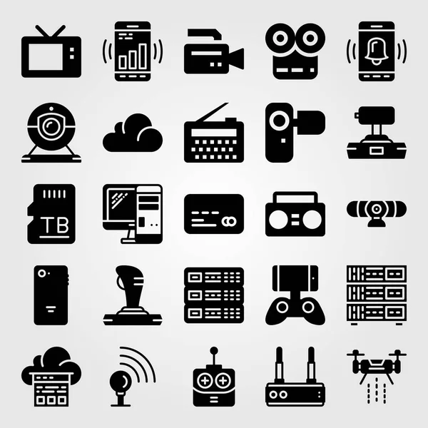 Teknoloji simge vektör ayarlayın. Boombox, pc, tv ve kredi kartı