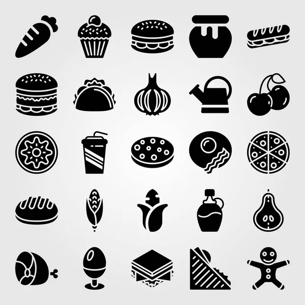 Essen Und Getränke Icon Set Vektor Mais Erfrischungsgetränk Lebkuchen Und — Stockvektor