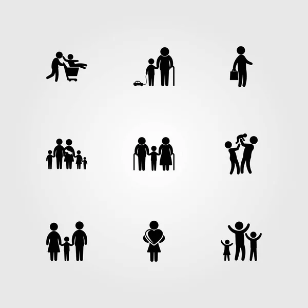 Menschen Icon Set Vektor. Frau mit Herz, Junge, Kinder und Vater — Stockvektor