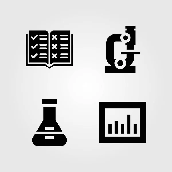 Eğitim Icons set. Vektör çizim flask, analytics, mikroskop ve açık kitap — Stok Vektör