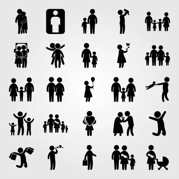 Humans Icon Set Vector Daughter People Hugging Mother Son Dad — Stock Vector