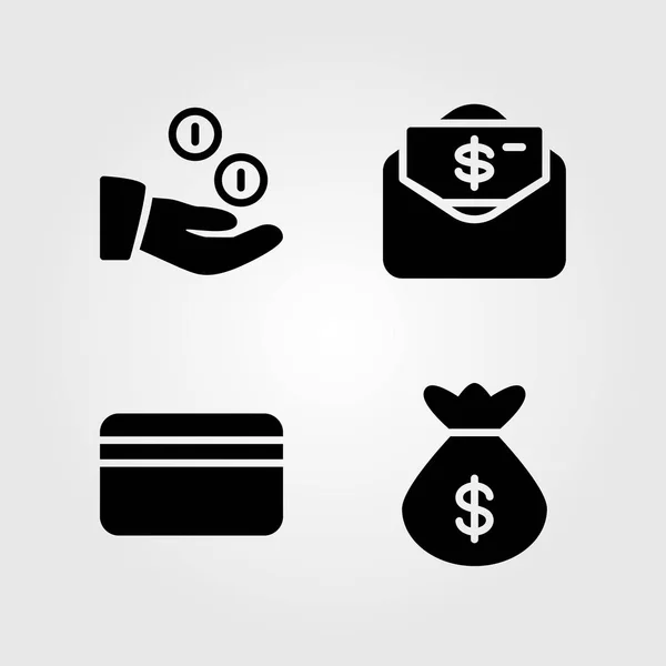 银行图标设置。矢量插图钱袋, 袋子, 信用卡和钱 — 图库矢量图片