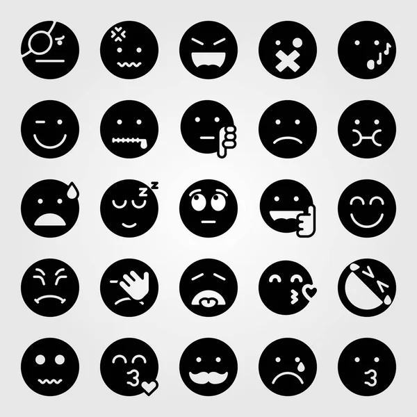 Emotions vector icon set. nervous, sick, wistle and wink — Stock Vector