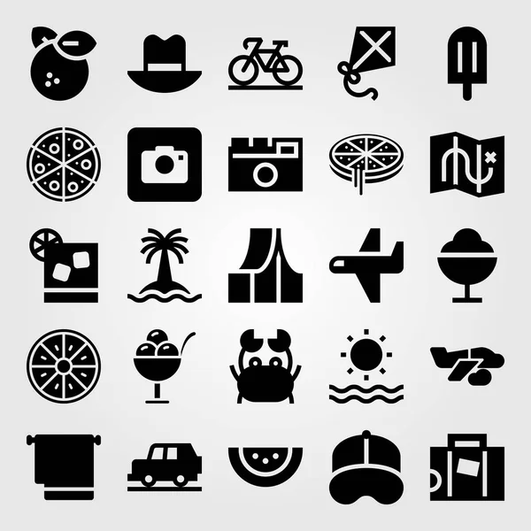 Set di icone vettoriali Summertime. cappello, albero, cappello e asciugamano — Vettoriale Stock