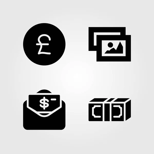 Botões Ícones Definidos Ilustração Vetorial Dinheiro Quadro Libra Esterlina Dólar — Vetor de Stock