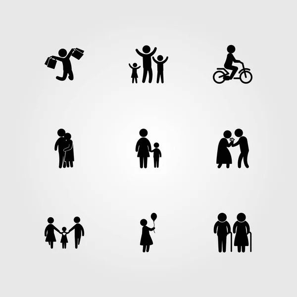 Icono Humano Vector Conjunto Niños Amor Ancianos Padre — Vector de stock