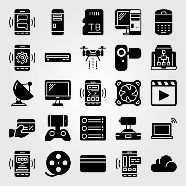 Teknoloji vektör Icon set. dizüstü bilgisayar, kamera, tv ve oyun denetleyicisi