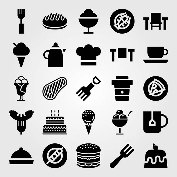 Restoran vektör Icon set. Tablo, pizza, dondurma ve sosis — Stok Vektör