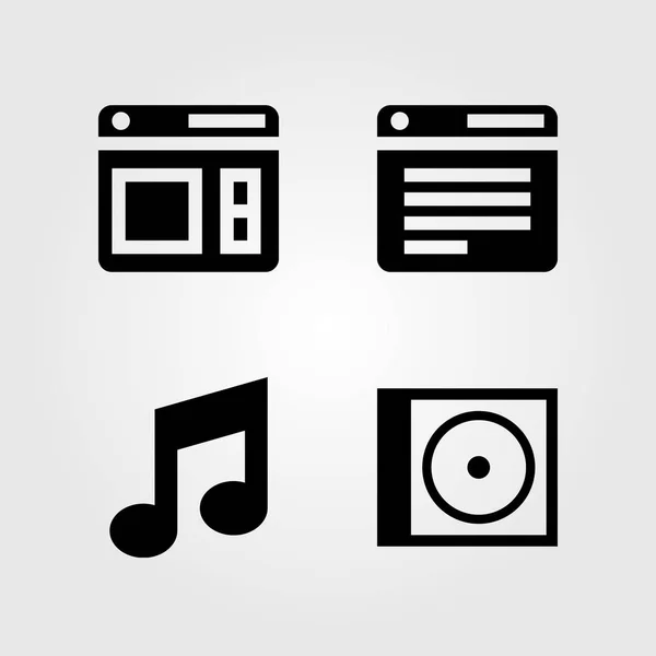 Conjunto de iconos multimedia. Navegador de ilustración vectorial, nota musical y disco compacto — Vector de stock