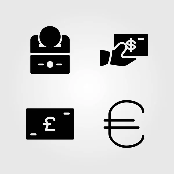 Ícones de dinheiro configurados. Ilustração vetorial euro, libra esterlina, dólar e dinheiro —  Vetores de Stock