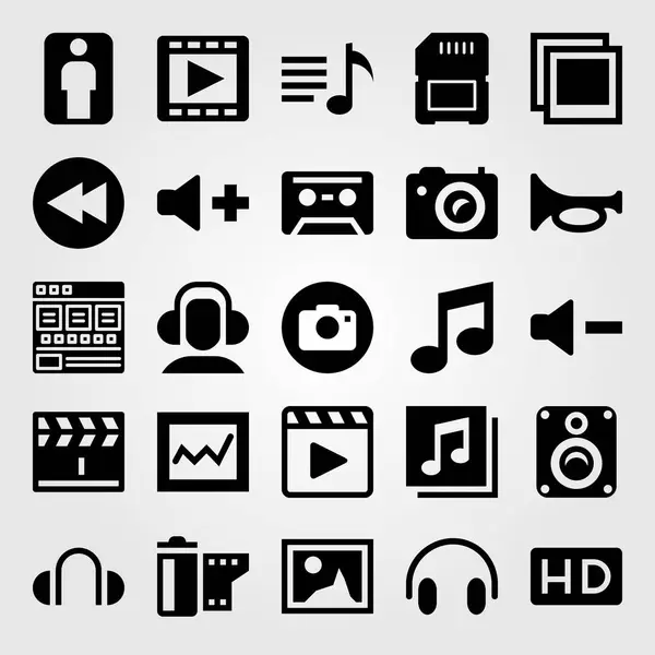 Icono Multimedia Set Vector Análisis Tarjeta Altavoz — Vector de stock