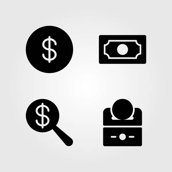 Icônes d'argent réglées. Illustration vectorielle dollar, pièce, pièce et argent — Image vectorielle