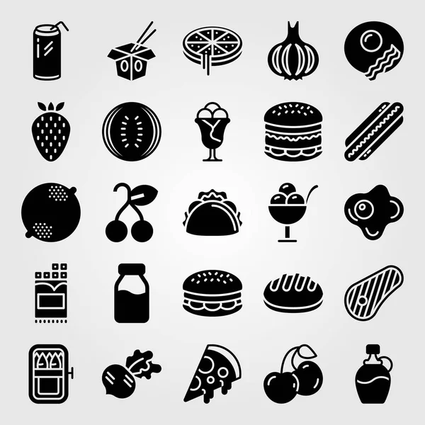 Yiyecek ve içecekler Icon set vektör. kiraz, pizza, hamburger ve kiraz