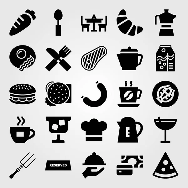 Restaurante vector icono conjunto. Filete, pizza, cóctel y mesa — Archivo Imágenes Vectoriales