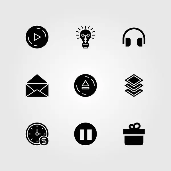 Esenciales Vector Icono Conjunto Auriculares Correo Botón Reproducción Reproducción — Archivo Imágenes Vectoriales