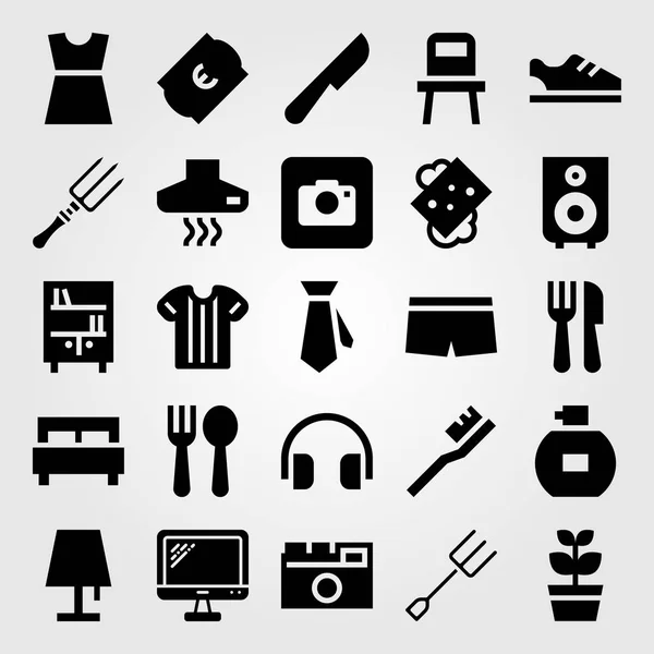 Conjunto de ícones de vetor de compras. boxers, cadeira, gravata e bilhete — Vetor de Stock