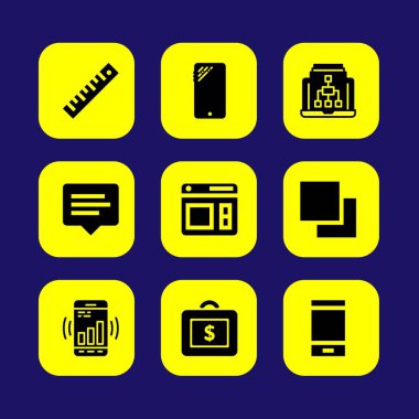 Web tasarım vektör Icon set. Cetvel, sohbet, tarayıcı ve evrak çantası