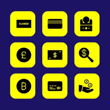 Banka vektör Icon set. sikke, Doları, sikke ve kapalı
