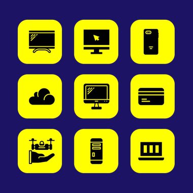 Teknoloji vektör Icon set. Smartphone, izlemek, bilgisayar ve dizüstü bilgisayar bulut