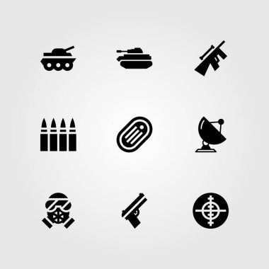 Silah vektör Icon set. uydu, tank, silah ve radar