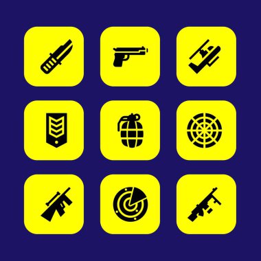 Silah vektör Icon set. tabanca, el bombası, chevron ve silah