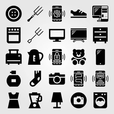 Alışveriş vektör Icon set. düğme, elbise, çorap ve çekmeceler