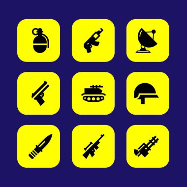 Silah vektör Icon set. silah, tank, keskin nişancı ve kask