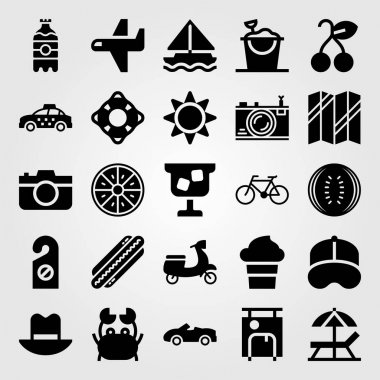 Yaz aylarında vektör Icon set. Dondurma, kiraz, kum kova ve uçak