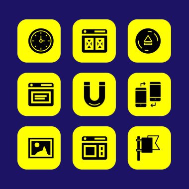 Temel vektör Icon set. tarayıcı, duvar saati, çıkarma ve smartphone