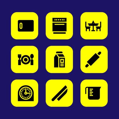 Mutfak vektör Icon set. Tablo, zamanlayıcı, bıçak ve mutfak yönetim kurulu