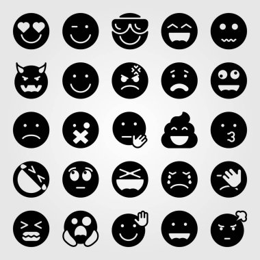 Duygular Icon set vektör. öpücük, wink, ağlama ve çılgın