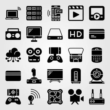 Teknoloji vektör Icon set. video kamera, akıllı telefon, yönlendirici ve bulut bilgi işlem