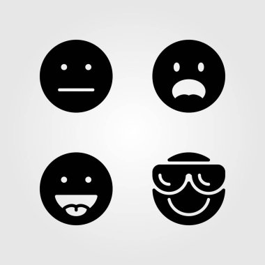 Duygular Icon set vektör. gülümseme, serin, şok ve garip