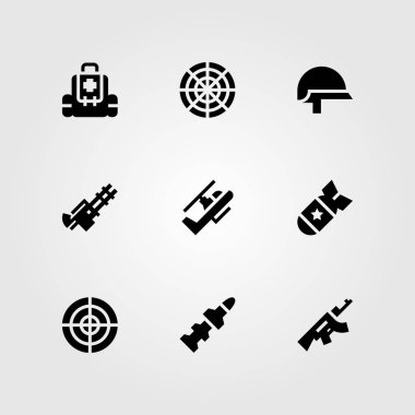 Silah vektör Icon set. Amaç, kask, bomba ve radar