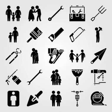 Araçlar simgesi vektör ayarlayın. insan, pense, somun anahtarı ve sevgi