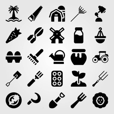 Bahçe vektör Icon set. Spade, komisyon, yumurta ve ağaç