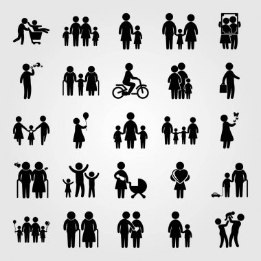 İnsanlar Icon set vektör. Çift, erkek, yaşlı adam ve kız kelebekler ile