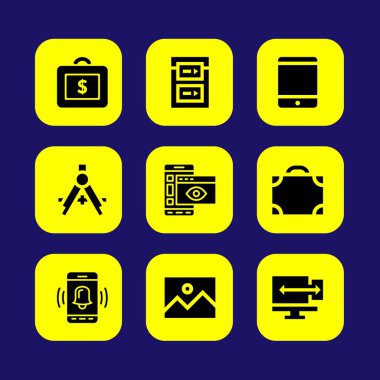 Web tasarım vektör Icon set. evrak çantası, Pusula, tablet ve akıllı telefon