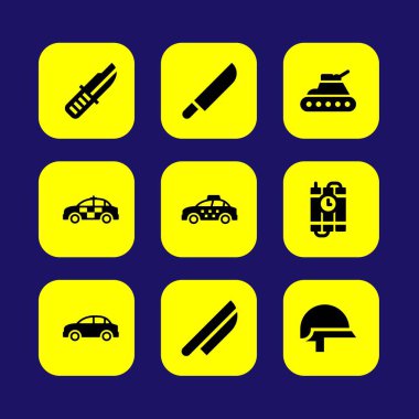 Askeri vektör Icon set. dinamit, bıçak, tank ve kask