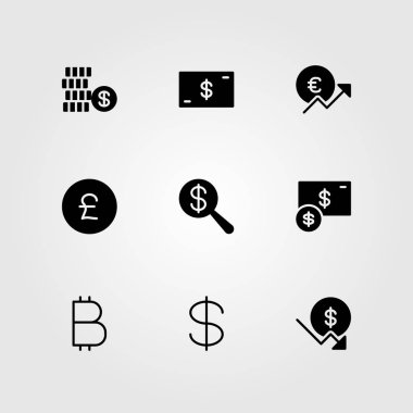 İşareti Icon set vektör. para, euro, Sterlini ve para