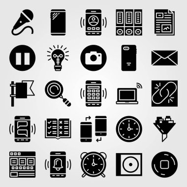 Temel simge vektör ayarlayın. Huni, tarayıcı, mektup ve mail