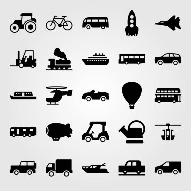 Ulaşım vektör Icon set. Zeppelin, jeep, spor araba ve forklift