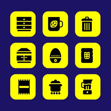 Mutfak vektör Icon set. Mikser, kabine, zamanlayıcı ve pot