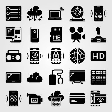 Teknoloji simge vektör ayarlayın. Smartphone, cep telefonu, sd kart ve internet