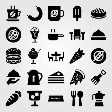 Restoran vektör Icon set. Kahve kupa, kupa, hamburger ve kahve